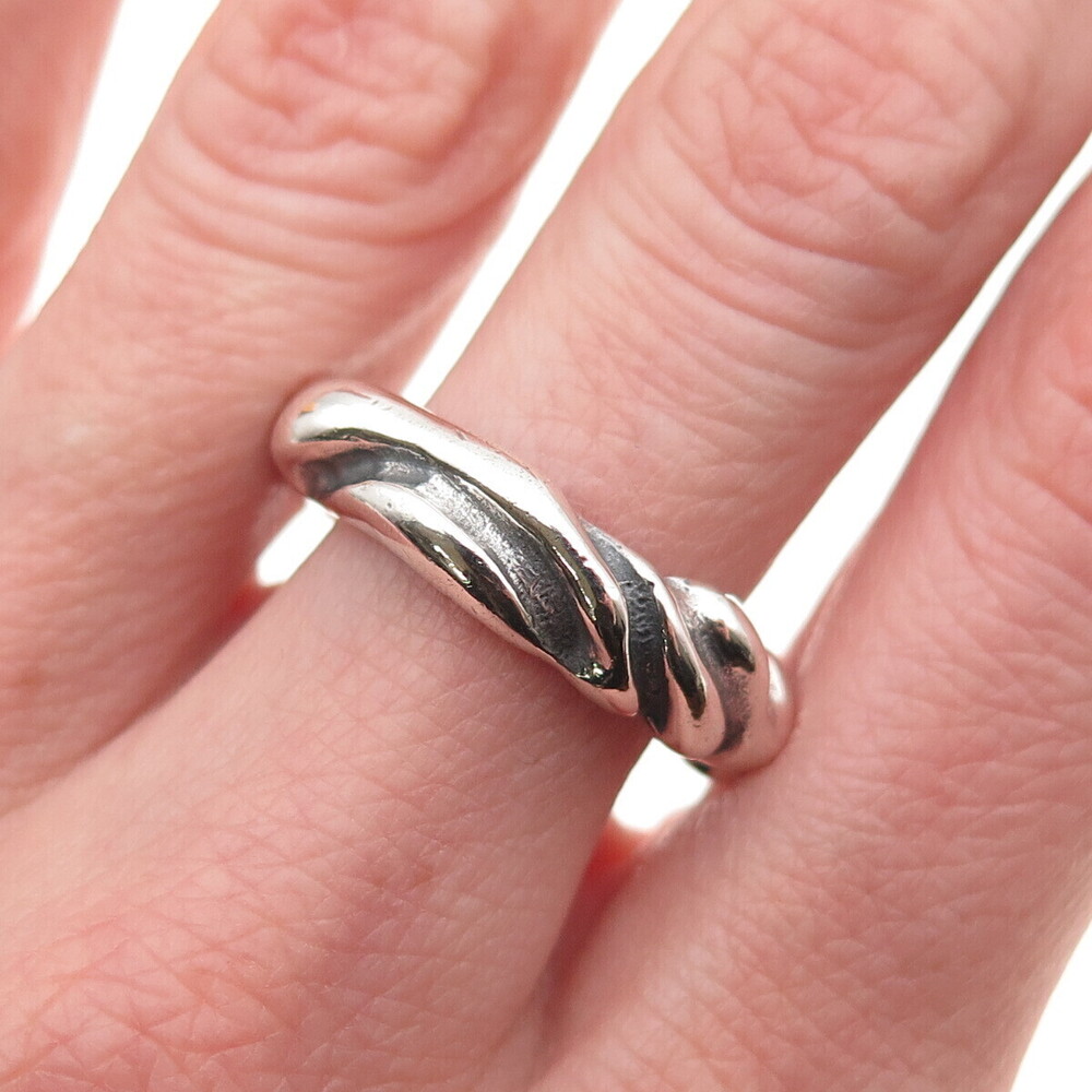 Laurent Leger 925 Sterling Silver Vintage Modernist Oxidized Band Ring Size 7.5